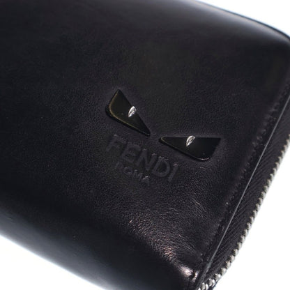 Fendi Bugs Eye Zip Around Wallet Card Case Black Leather Silver — view 5