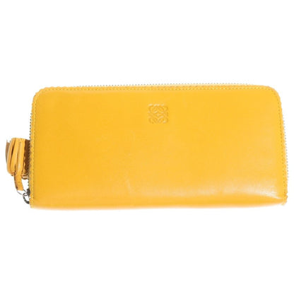 Loewe Anagram Wallet Zip Around Card Case Yellow Leather Silver
