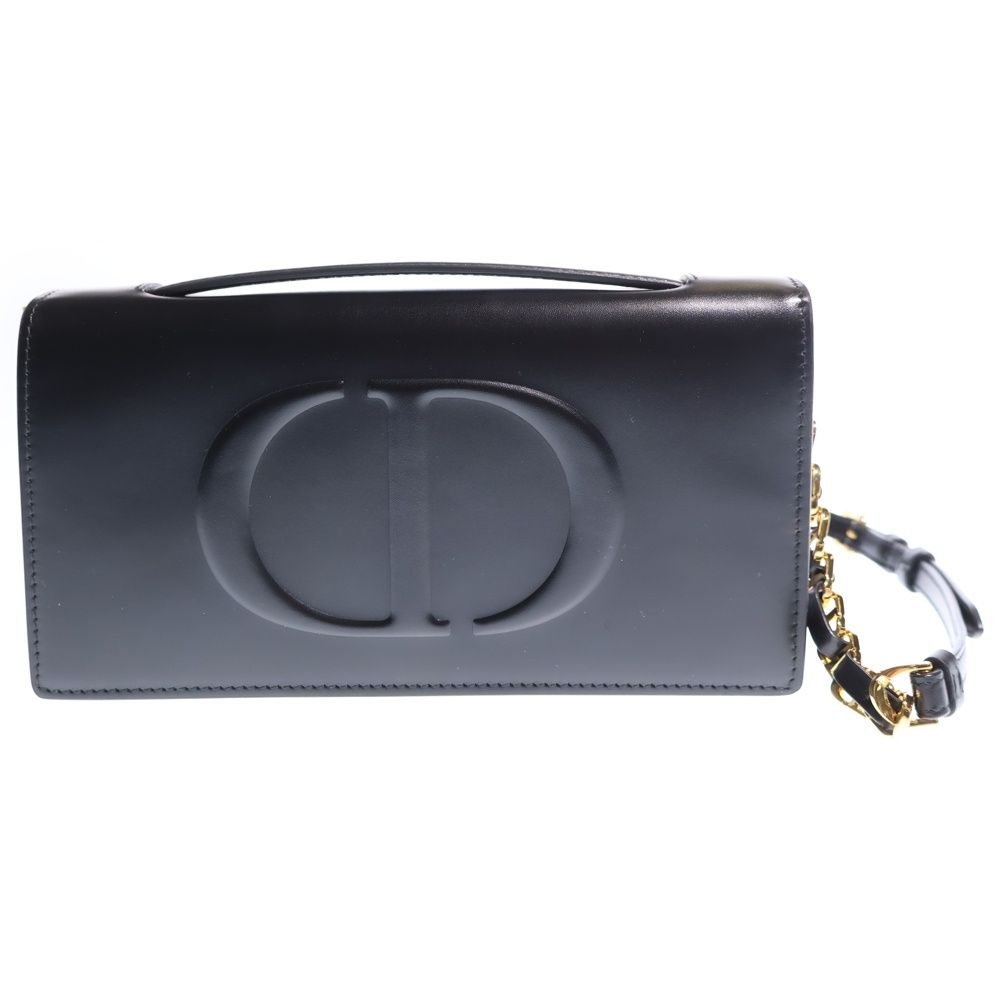 Dior CD Signature Mini 2-Way Mini Shoulder Bag Chain Black Leather Gold