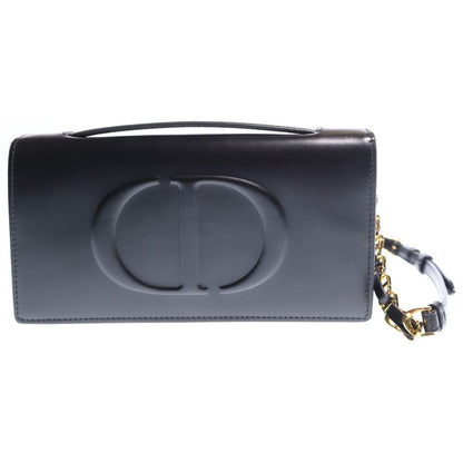 Dior CD Signature Mini 2-Way Mini Shoulder Bag Chain Black Leather Gold