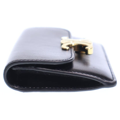 Celine Triomphe Card Case Business Holder Black Leather Gold — view 3
