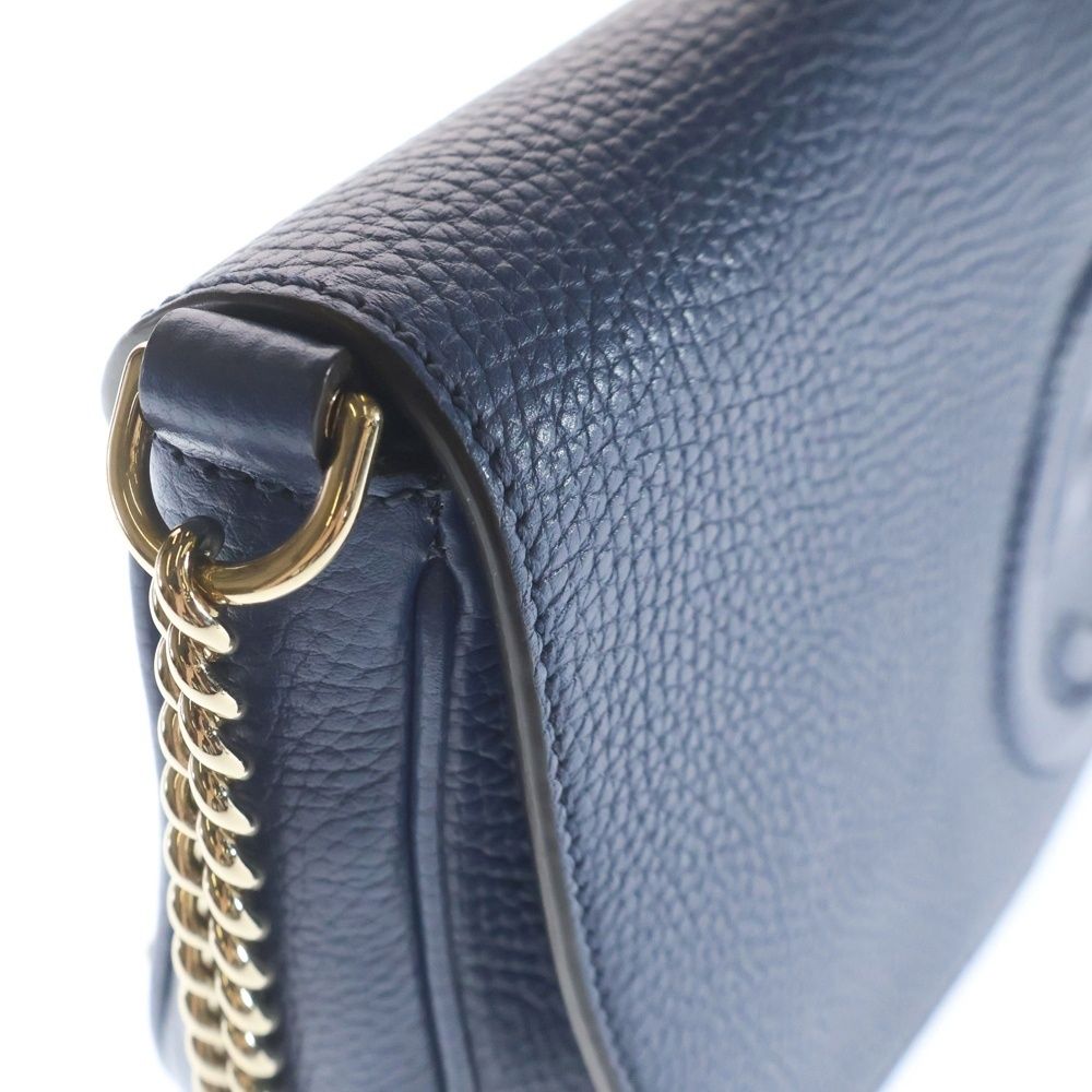 Gucci Soho Chain Shoulder Bag Blue Leather Gold — view 5