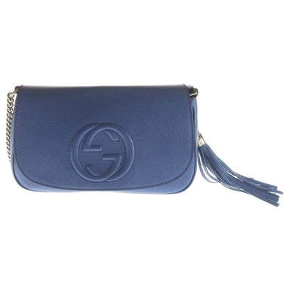 Gucci Soho Chain Shoulder Bag Blue Leather Gold
