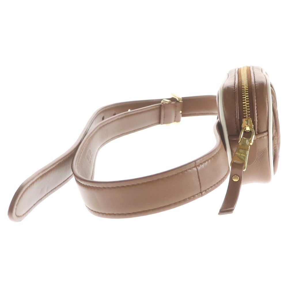 Miu Miu Matelasse Mini Waist Pouch Belt Bag Brown White Lambskin Gold — view 3