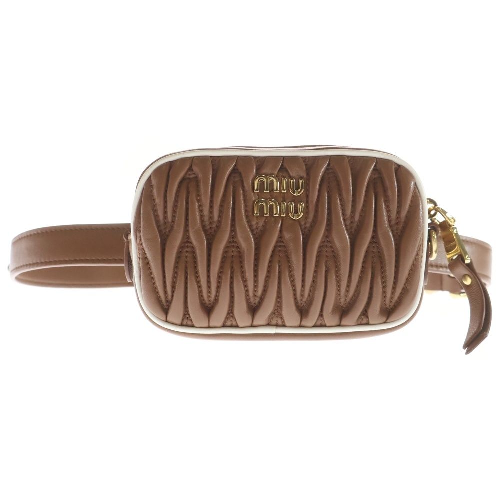 Miu Miu Matelasse Mini Waist Pouch Belt Bag Brown White Lambskin Gold