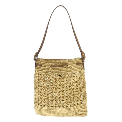 Miu Miu Logo Motif Mini Handbag Drawstring Bag Beige Brown Woven Fabric Gold — view 2