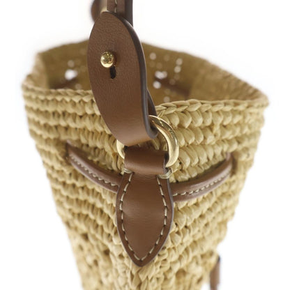 Miu Miu Logo Motif Mini Handbag Drawstring Bag Beige Brown Woven Fabric Gold — view 5