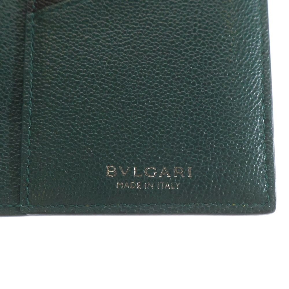 Bvlgari Bifold Wallet Card Case Black Green Leather Silver — view 4