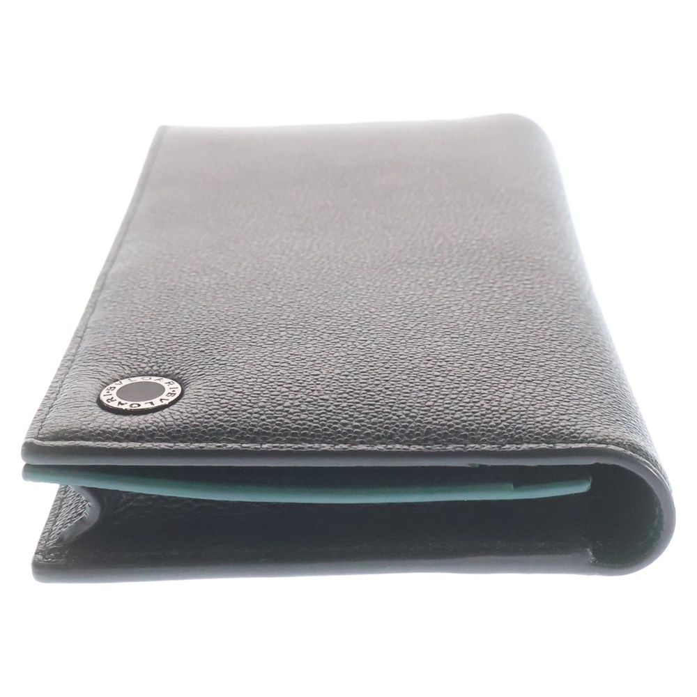 Bvlgari Bifold Wallet Card Case Black Green Leather Silver — view 3