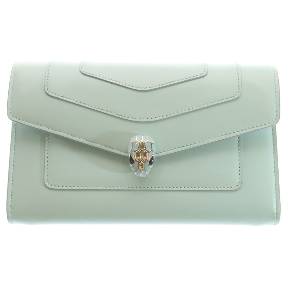 Bvlgari Serpenti Forever Large Wallet Card Case Mint Green Light Blue Leather