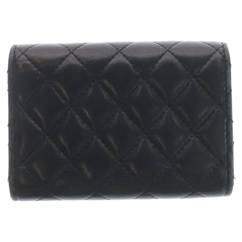 Chanel Quilted Compact Wallet Trifold Coin Case Black Lambskin Gold — view 2
