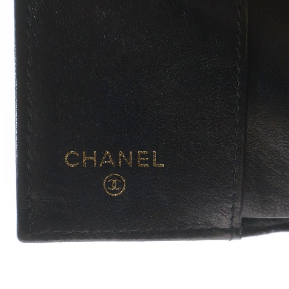Chanel Quilted Compact Wallet Trifold Coin Case Black Lambskin Gold — view 6