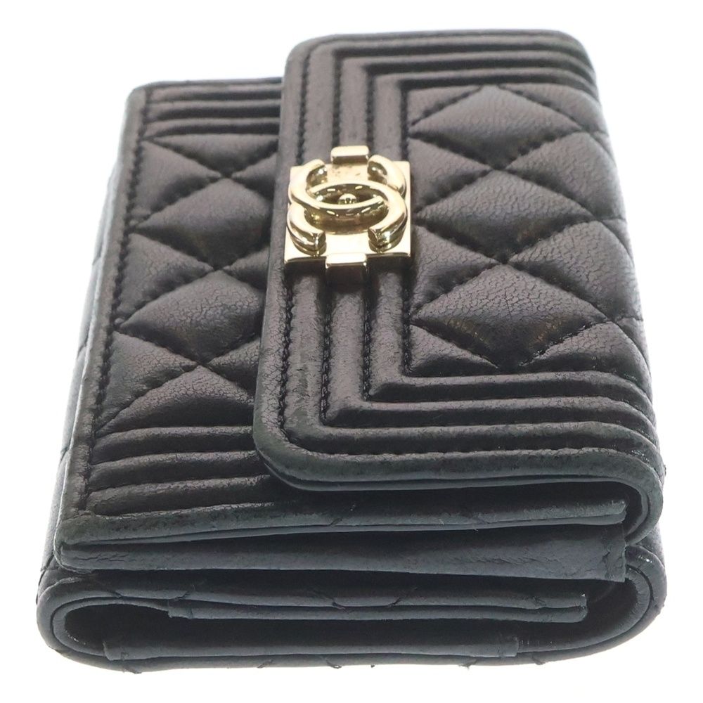 Chanel Quilted Compact Wallet Trifold Coin Case Black Lambskin Gold — view 3