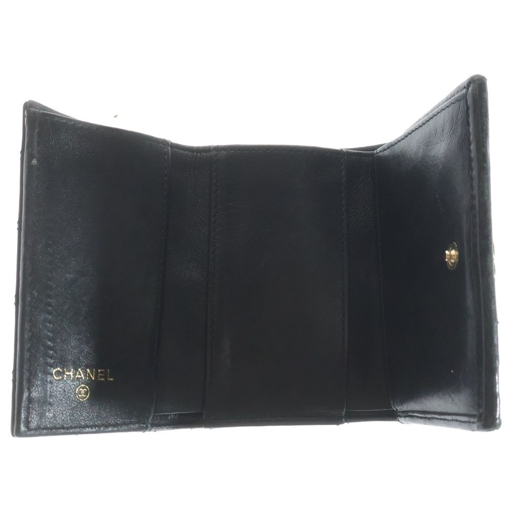 Chanel Quilted Compact Wallet Trifold Coin Case Black Lambskin Gold — view 5