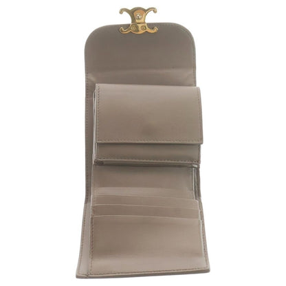 Celine Triomphe Small Flap Wallet Trifold Beige Calfskin Gold — view 4