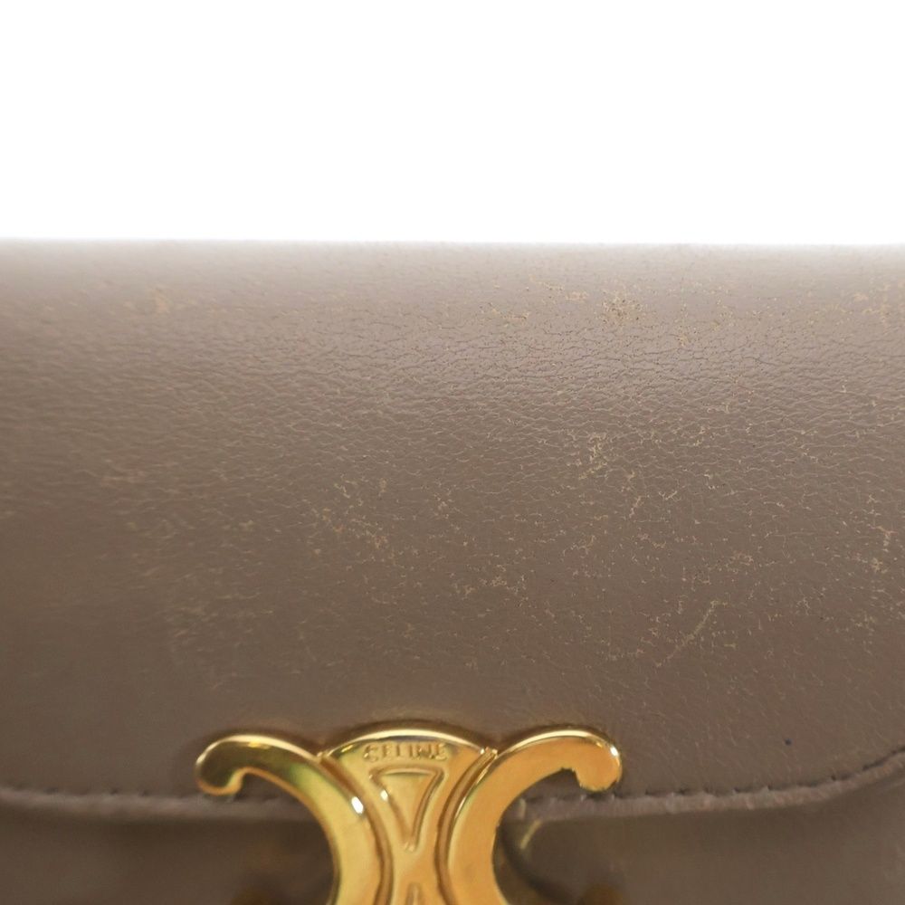 Celine Triomphe Small Flap Wallet Trifold Beige Calfskin Gold — view 5