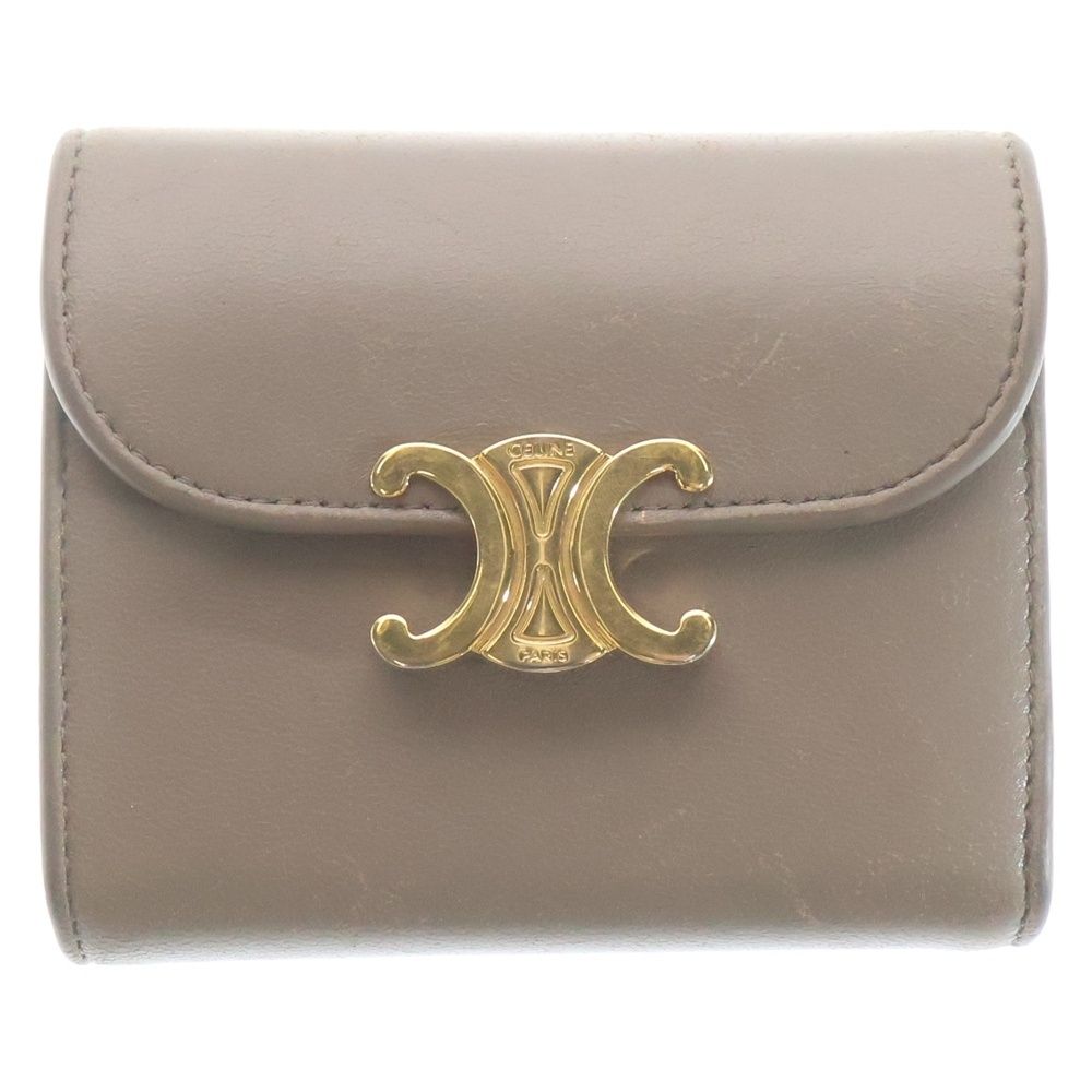 Celine Triomphe Small Flap Wallet Trifold Beige Calfskin Gold