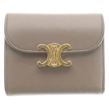 Celine Triomphe Small Flap Wallet Trifold Beige Calfskin Gold