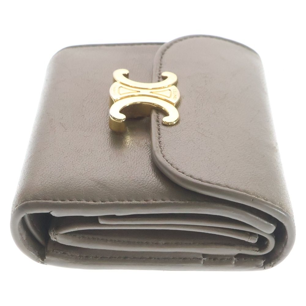 Celine Triomphe Small Flap Wallet Trifold Beige Calfskin Gold — view 3