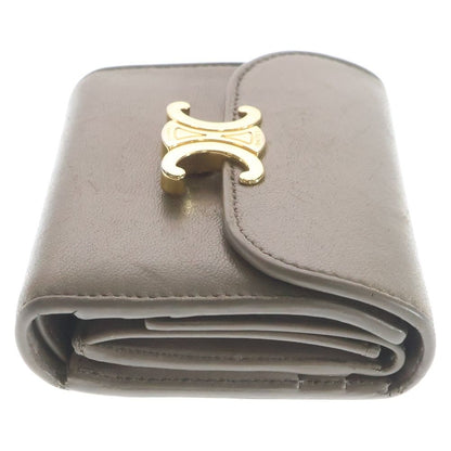 Celine Triomphe Small Flap Wallet Trifold Beige Calfskin Gold — view 3