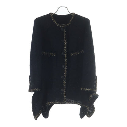 Chanel CC Logo Button Lame Tweed Peplum Collarless Jacket Black