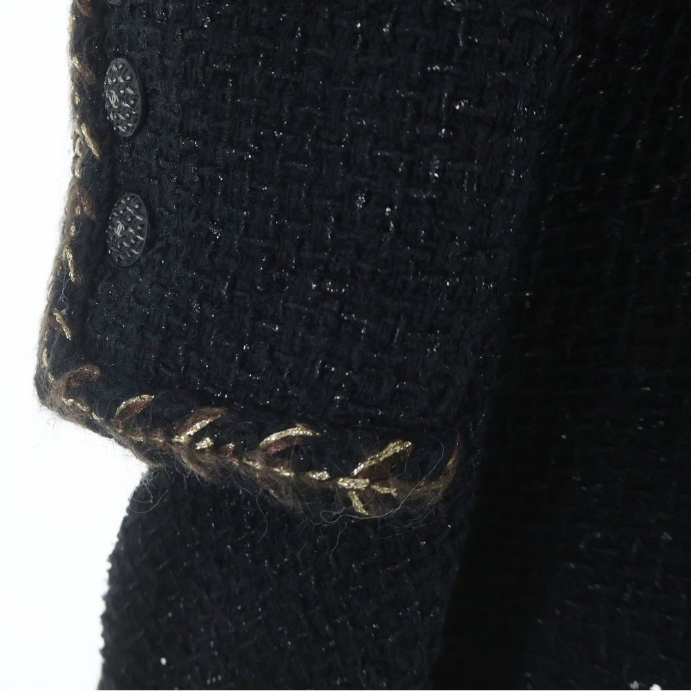 Chanel CC Logo Button Lame Tweed Peplum Collarless Jacket Black — view 4