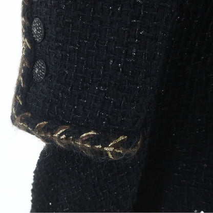 Chanel CC Logo Button Lame Tweed Peplum Collarless Jacket Black — view 4