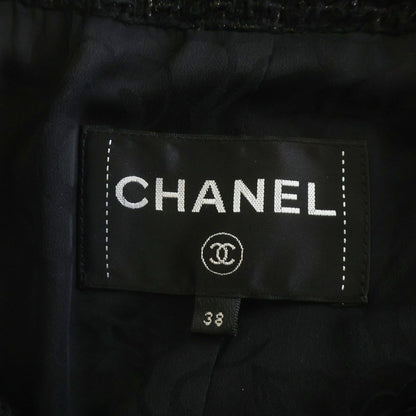 Chanel CC Logo Button Lame Tweed Peplum Collarless Jacket Black — view 6