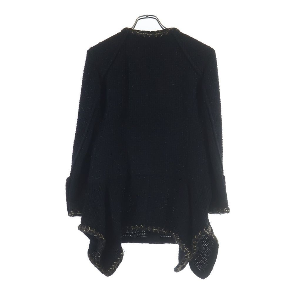 Chanel CC Logo Button Lame Tweed Peplum Collarless Jacket Black — view 2