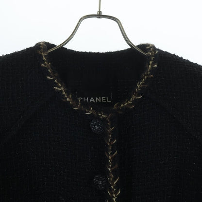 Chanel CC Logo Button Lame Tweed Peplum Collarless Jacket Black — view 3