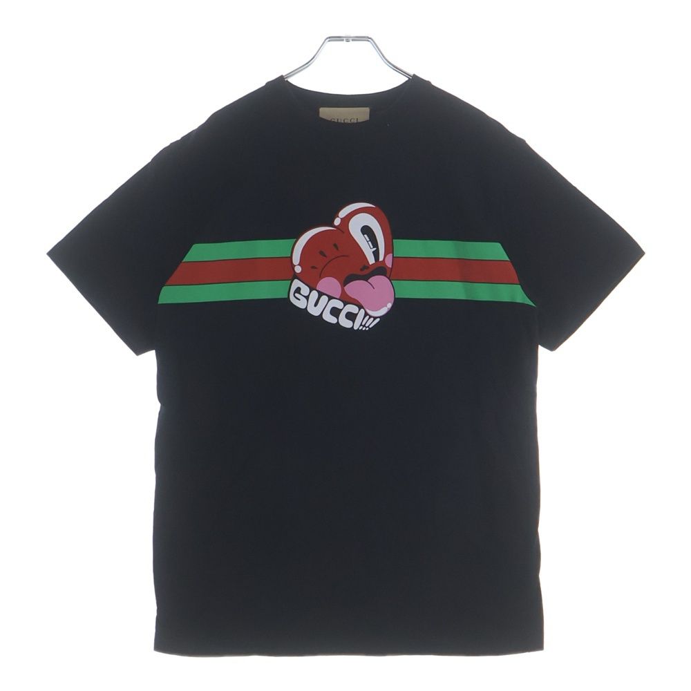Gucci Graphic Heart Logo S Tee Front Print Crew Neck Short Sleeve T-Shirt Black