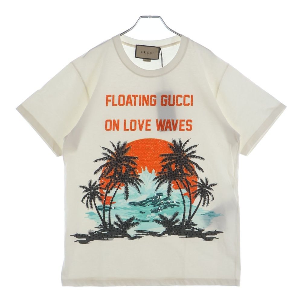 Gucci Palm Tree Sequin Short Sleeve T-Shirt White