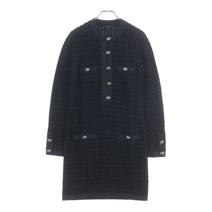 Chanel Tweed Pearl Button Knit Dress Navy