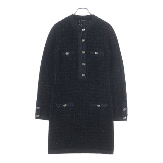 Chanel Tweed Pearl Button Knit Dress Navy
