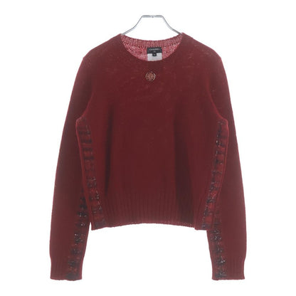 Chanel Flower Brooch Wool Side Line Crew Neck Knit Sweater Red