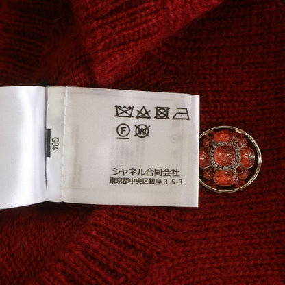 Chanel Flower Brooch Wool Side Line Crew Neck Knit Sweater Red — view 8
