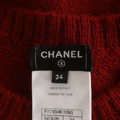 Chanel Flower Brooch Wool Side Line Crew Neck Knit Sweater Red — view 6