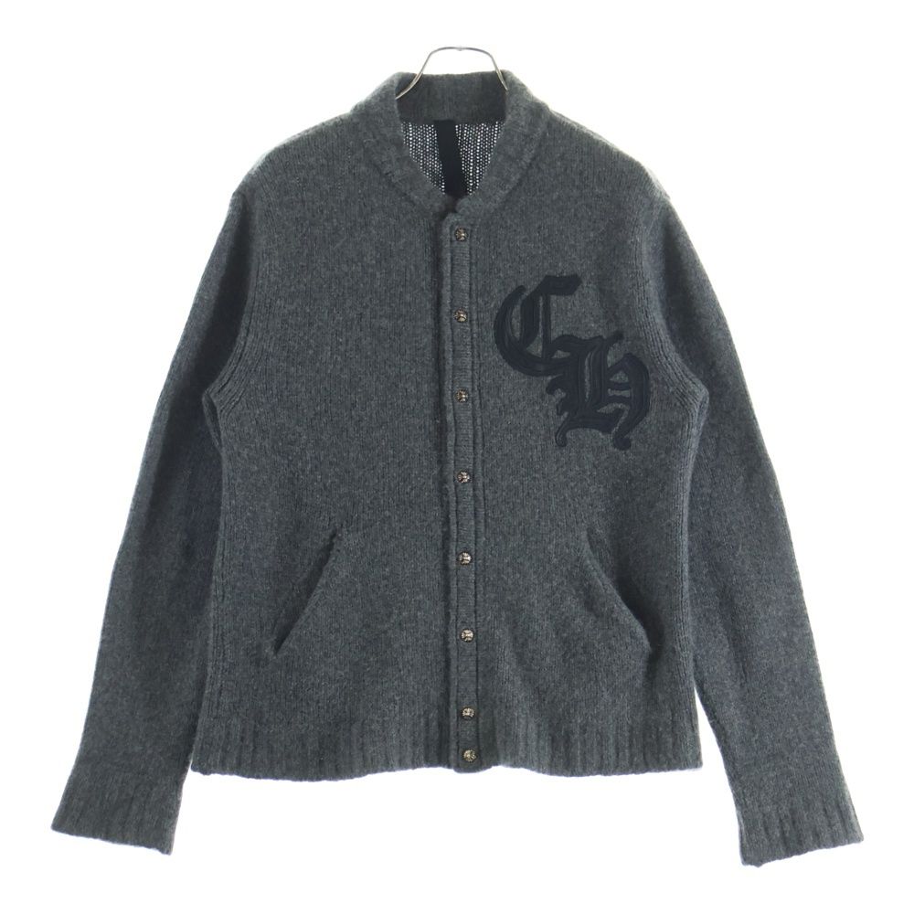 Chrome Hearts CH Leather Patch Cross Ball Button Cashmere Knit Cardigan Gray