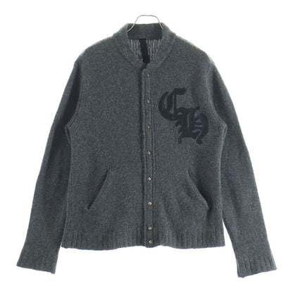 Chrome Hearts CH Leather Patch Cross Ball Button Cashmere Knit Cardigan Gray