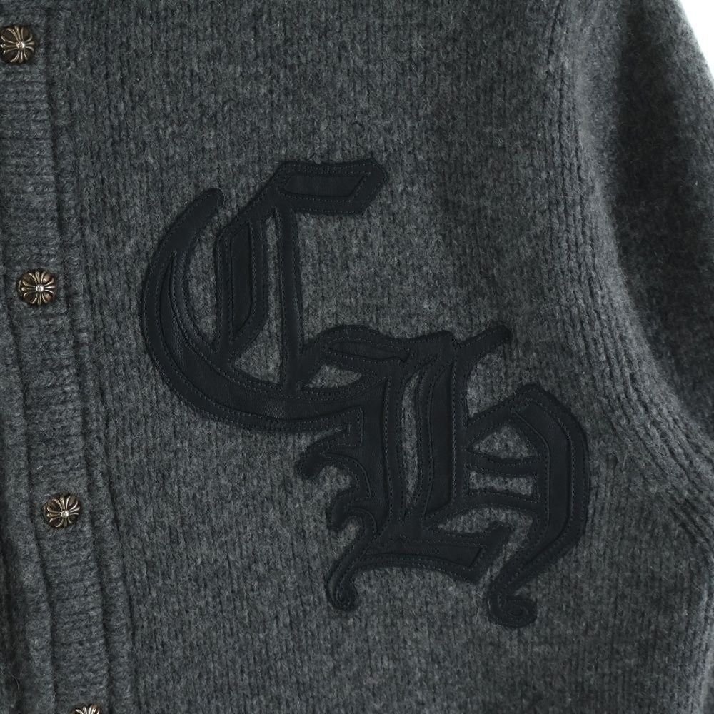 Chrome Hearts CH Leather Patch Cross Ball Button Cashmere Knit Cardigan Gray — view 5