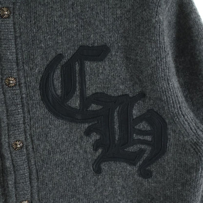 Chrome Hearts CH Leather Patch Cross Ball Button Cashmere Knit Cardigan Gray — view 5
