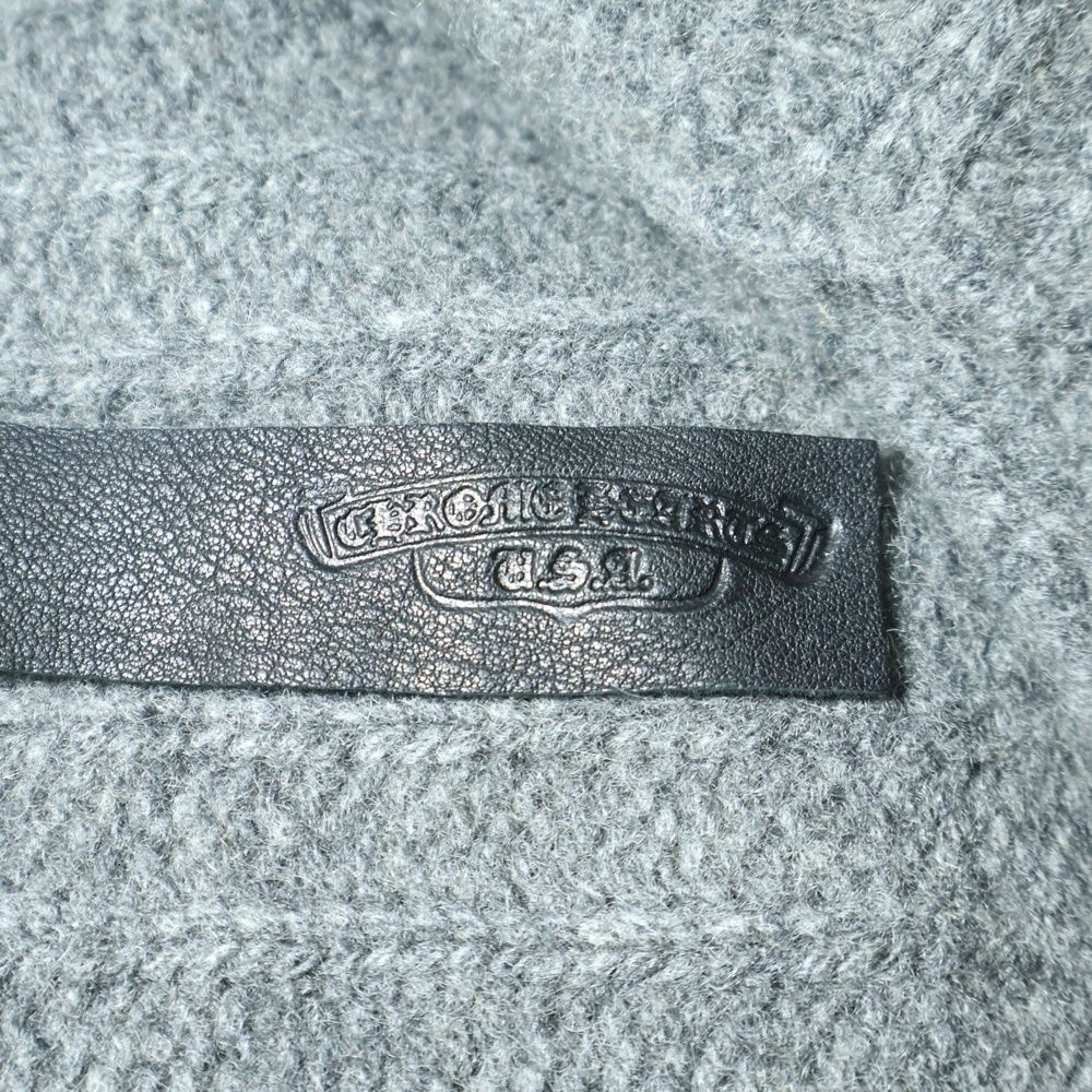 Chrome Hearts CH Leather Patch Cross Ball Button Cashmere Knit Cardigan Gray — view 7