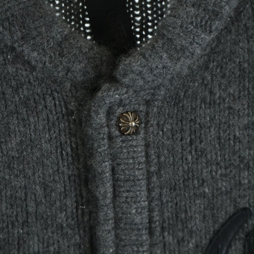 Chrome Hearts CH Leather Patch Cross Ball Button Cashmere Knit Cardigan Gray — view 6