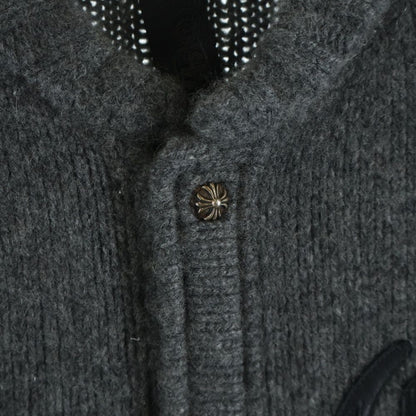 Chrome Hearts CH Leather Patch Cross Ball Button Cashmere Knit Cardigan Gray — view 6