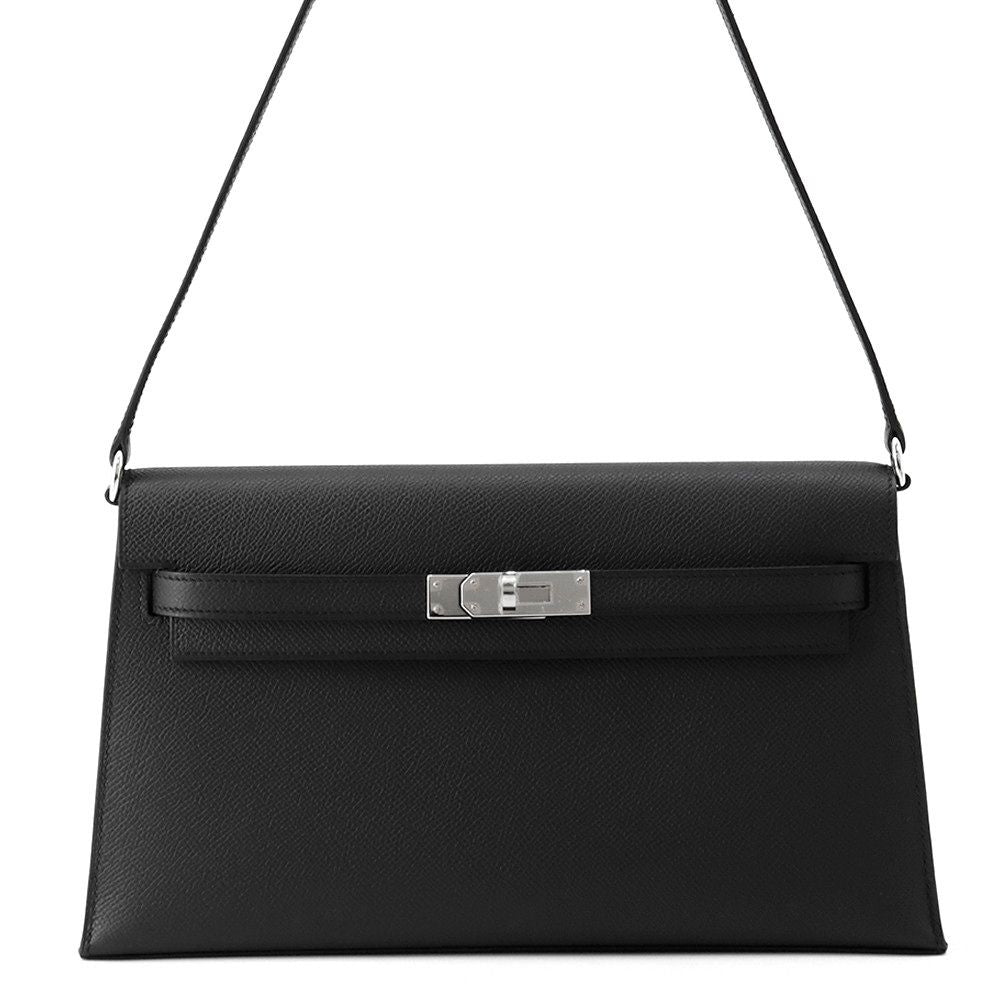 Hermes Clutch Kelly Elan Black Silver Epsom 2-Way