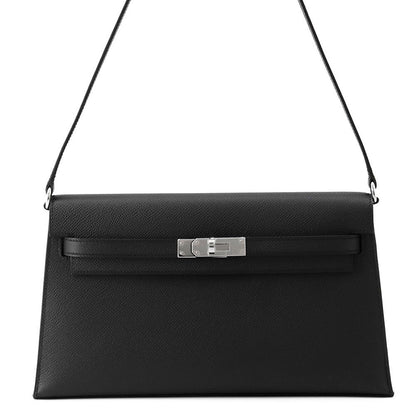 Hermes Clutch Kelly Elan Black Silver Epsom 2-Way