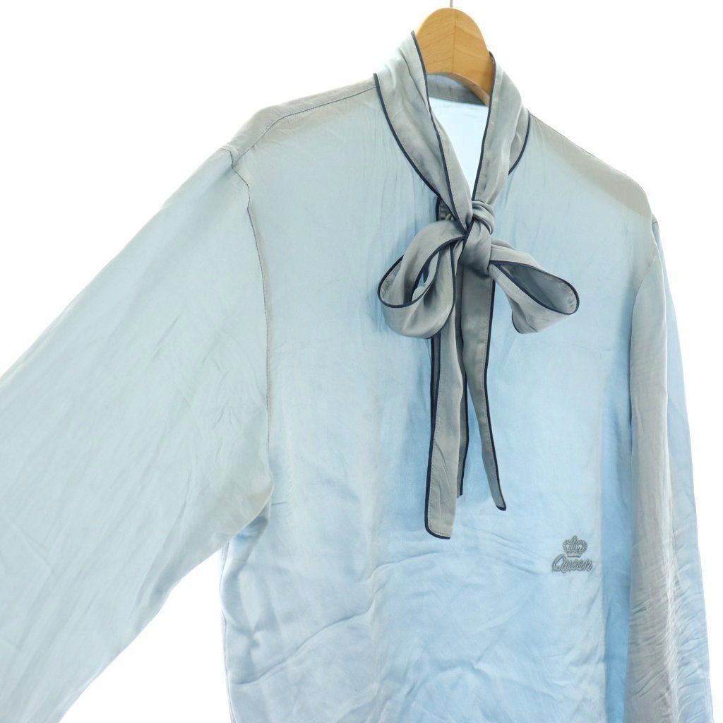 Dolce & Gabbana D&G Blouse Long Sleeve Pullover Bowtie Silk 42 Light Blue NR GY — view 3