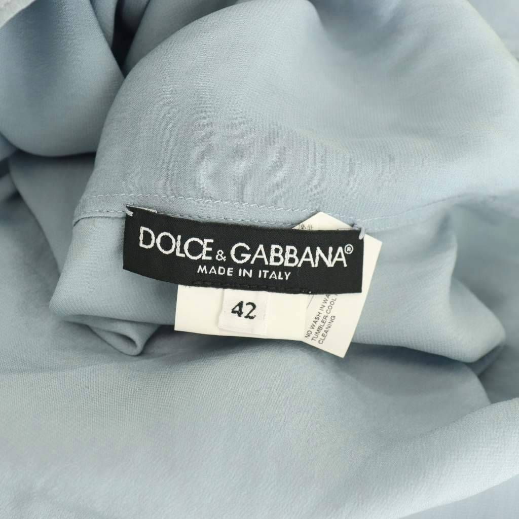 Dolce & Gabbana D&G Blouse Long Sleeve Pullover Bowtie Silk 42 Light Blue NR GY — view 5