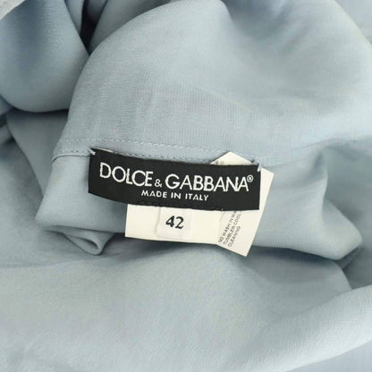 Dolce & Gabbana D&G Blouse Long Sleeve Pullover Bowtie Silk 42 Light Blue NR GY — view 5