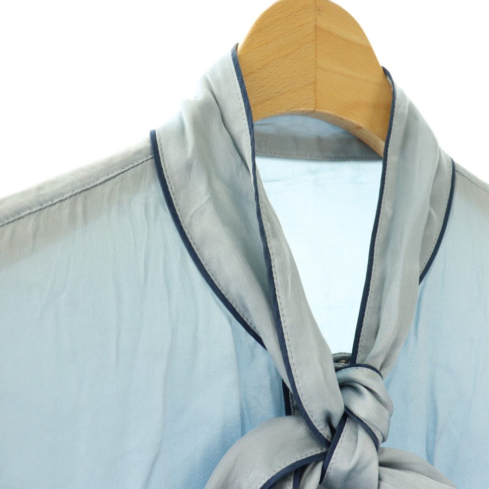Dolce & Gabbana D&G Blouse Long Sleeve Pullover Bowtie Silk 42 Light Blue NR GY — view 7